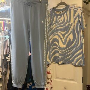 Adidas Originals Light Blue and Cream Jogger Set